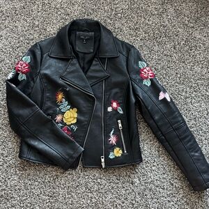 Vintage Floral Black Leather Jacket